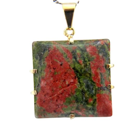 Colar Unakita Quadrado Liso Pedra Natural Garra Dourado
