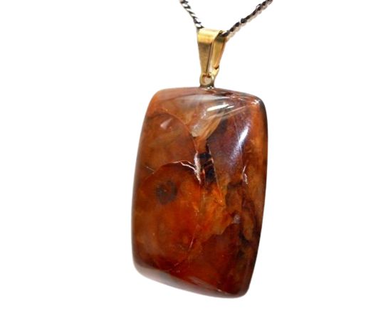 Colar Retangular Liso Pedra Hematoide Amarelo Pino Prateada