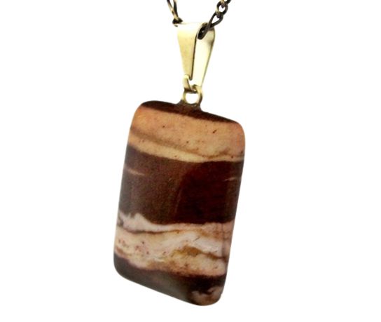 Colar Retangular Pedra Jaspe Brecha Pino Banho Prateado