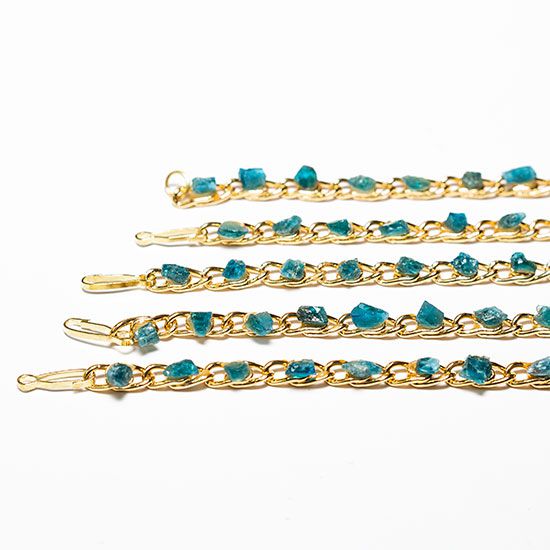 Pulseira Corrente Apatita Azul Natural Dourado Pedra
