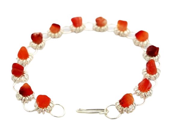 Pulseira Margarida Agata Cornalina Natural Rolada Prateado