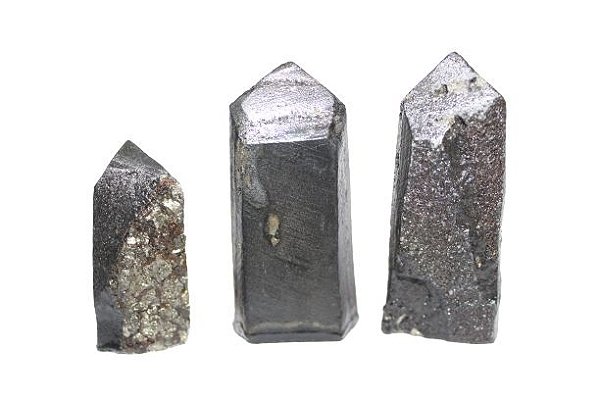 Kit 3 Ponta Shungite com Pirita Lapidado Natural 45 a 60 mm