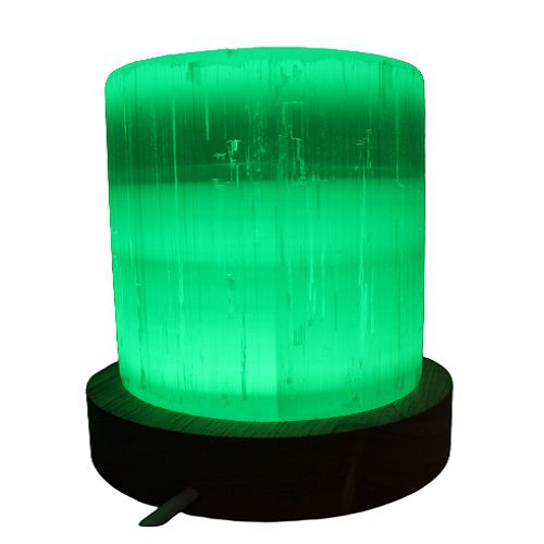 Luminária de Selenita Branca Cilíndrico Pedra Lapidada