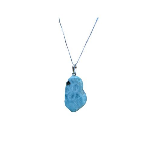 Colar Pedra Larimar Fatiado Natural 25 a 35mm Pino Prata 950