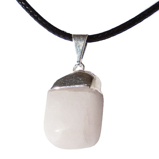 Colar Pedra Rolada Quartzo Leitoso Envolto Prateado