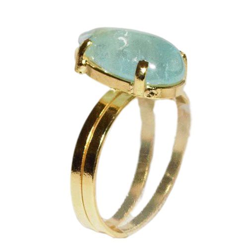 Anel Pedra Topazio Azul Gota Pequena Aro Ajustável Dourado