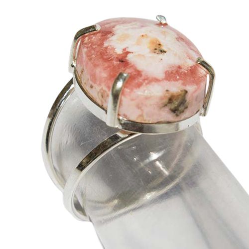 Anel Cabochão Oval Rodocrosita Tamanho P Garra Prata 950