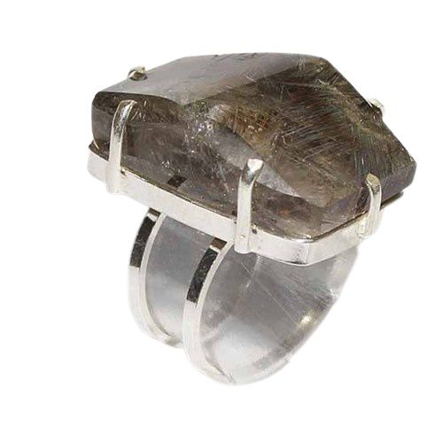 Anel Cristal Rutilado Ajustável Garra Prata 950 com Defeito
