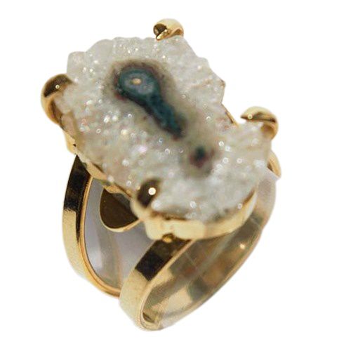 Anel Flor de Ametista Pedra Natural Dourado Aro Ajustável