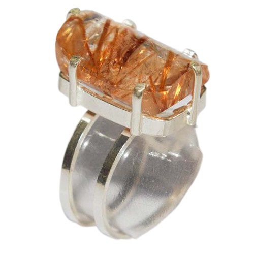 Anel Cristal com Rutilo Natural Aro Ajustável Prata 950