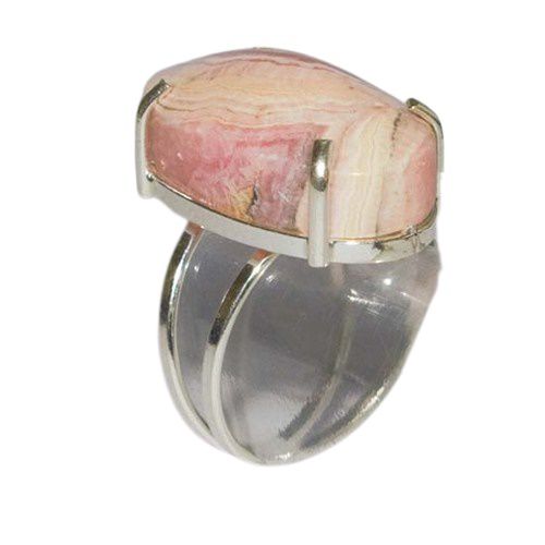 Anel Cabochão Oval Rodocrosita Tamanho G Garra Prata 950