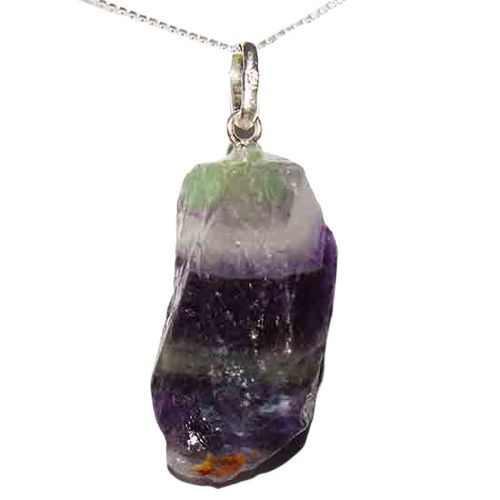 Colar Pedra Fluorita Multicor Bruto Natural Pino Prata 950