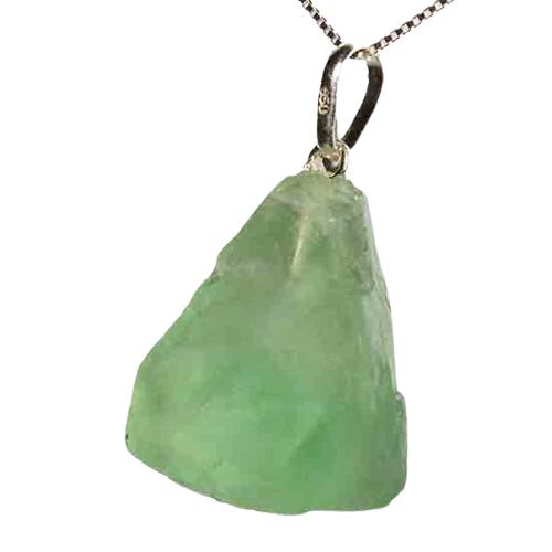 Colar Pedra Fluorita Verde Bruto Natural Pino Prata 950