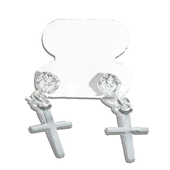 Brinco Ponto de Luz com Cruz Zircônia Branca 4mm Prata 925 136799