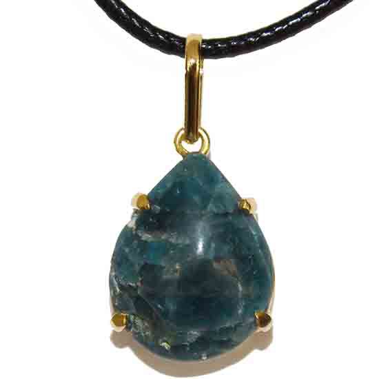 Colar Gota Lisa Pedra Apatita Azul Natural Garra Dourado