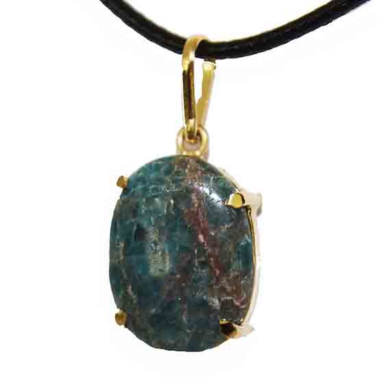 Colar Cabochão Pedra Apatita Azul Natural Garra Dourado