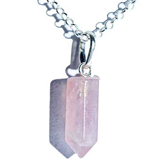 Colar Micro Pontinha Pedra Quartzo Rosa Prata 950 15mm