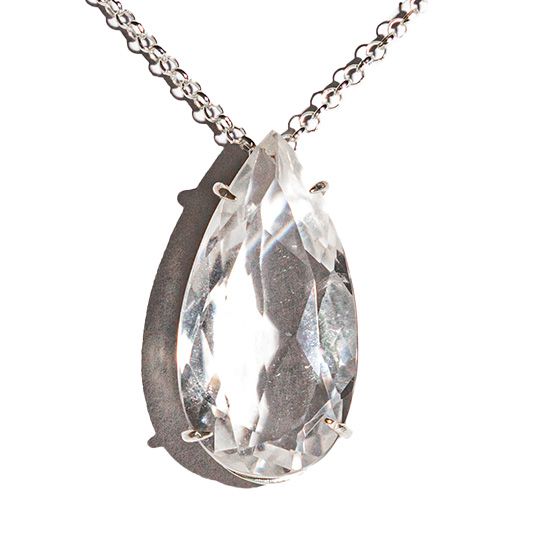 Colar Gota Facetado Cristal Base Multifaceta Garra Prata 950