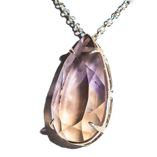Colar Gota Facetado Pedra Ametrino Natural Garra Prata 950