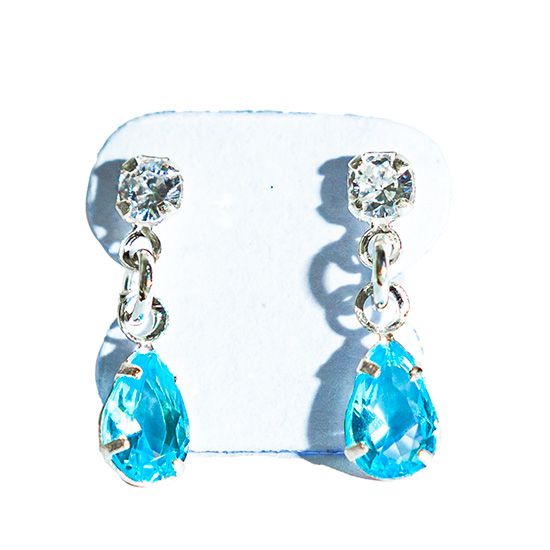 Brinco Gota Facetada Zircônia Topázio  Azul Garra Prata 925