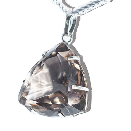 Colar Gigante Trillion Facetado Quartzo Fumê Garra Prata 950