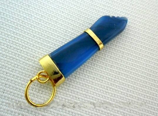 Colar Figa Pedra Agata Azul Montagem No Envolto Dourado