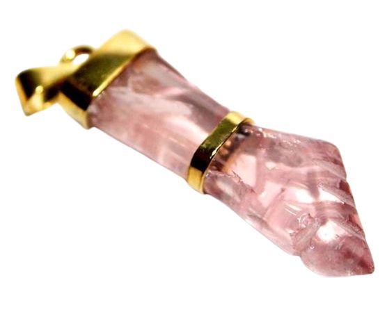 Colar Figa Pedra Quartzo Rosa Natural Montagem Dourado