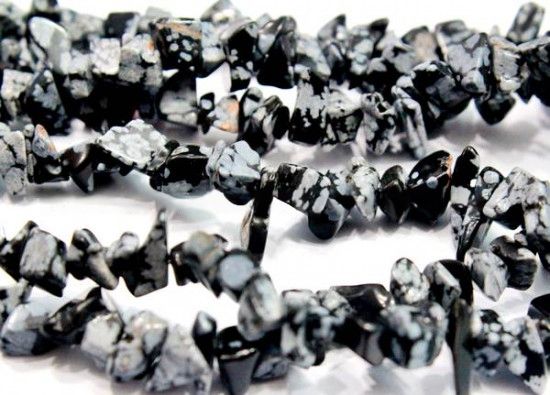 Fio Obsidiana Flocos de Neve Cascalho Furado a Laser  90cm