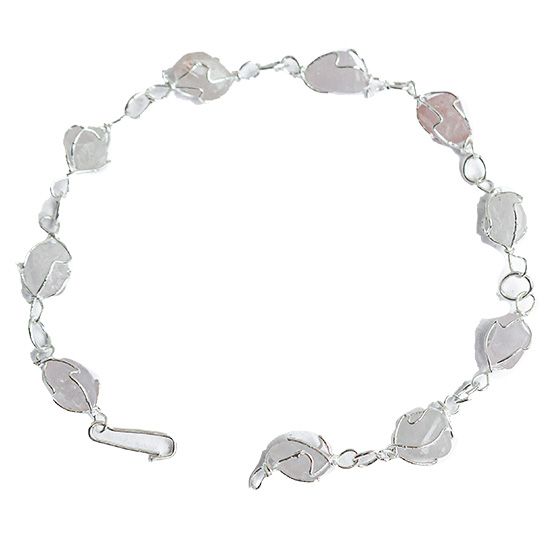 Pulseira Pedra Quartzo Rosa Natural Na Gaiola Prateado