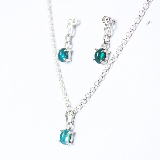 Nlux Conjunto Colar E Brinco Pedra Turmalina Azul Prata 950