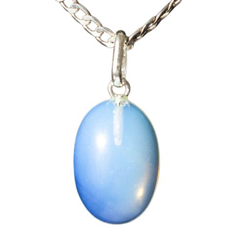 Colar Cabochão Oval Pedra da Lua 20mm Pino Prata 950
