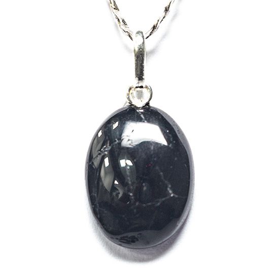 Colar Mini Cabochão Pedra Turmalina Preta 18mm Prata 950