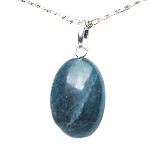 Colar Mini Cabochão Oval Apatita Azul 20mm Pino Prata 950