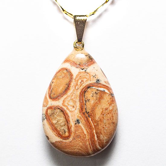 Colar Gota Pedra Jaspe Leopardo Montagem Pino Dourado