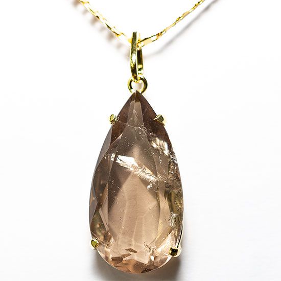 Colar Gota Quartzo Fumê 30mm Natural Facetada Garra Dourada