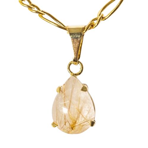 Colar Mini Gota Rutilo no Cristal Natural Garra Dourado