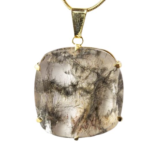 Colar Pedra Cristal Rutilo Baguette Garra Dourada