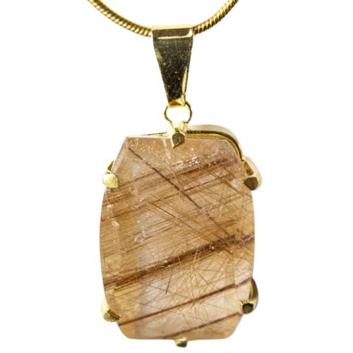 Colar Pedra Cristal Rutilo Baguette Garra Dourada