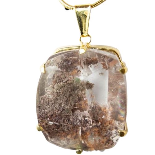 Colar Pedra Cristal Lodolita Baguette Garra Dourada