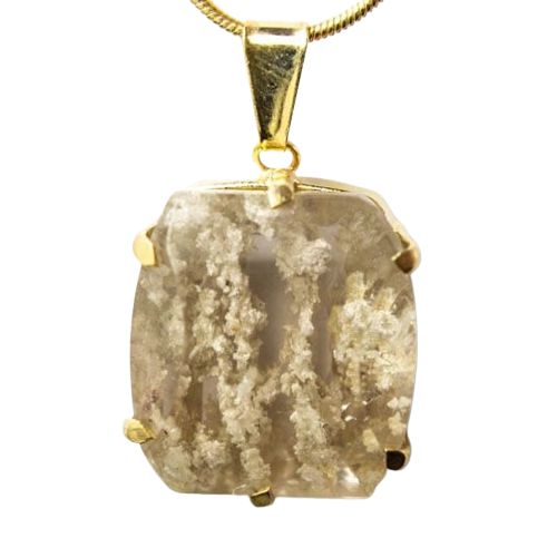 Colar Pedra Cristal Lodolita Baguette Garra Dourada