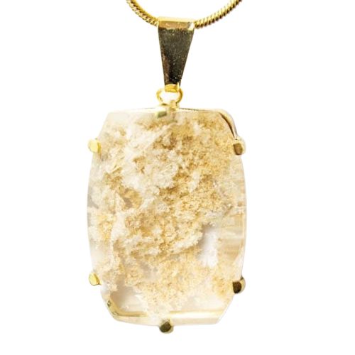 Colar Pedra Cristal Lodolita Baguette Garra Dourada