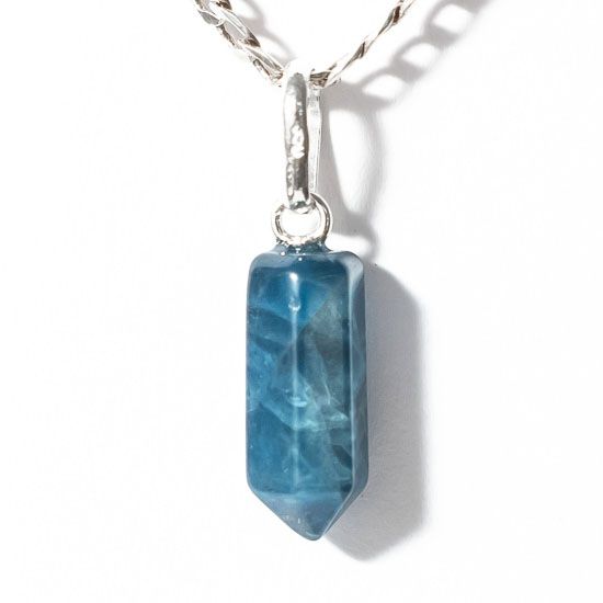 Colar Micro Pontinha Pedra Apatita Azul Montagem Prata 950
