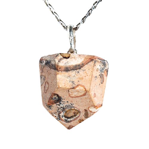 Colar Pontinha Jaspe Leopardo Grande Pino Prata 950