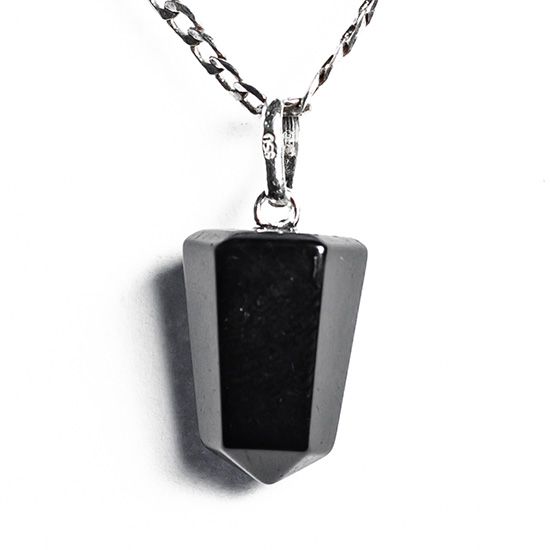 Colar Pontinha Obsidiana Negra Presilha e Pino Prata 950