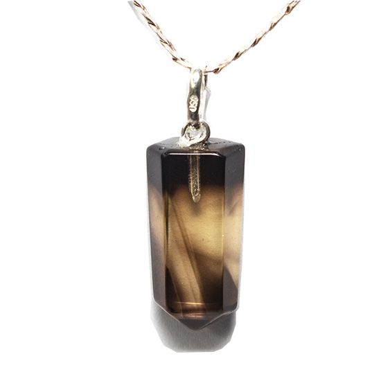 Colar Pontinha Pedra Quartzo Bi Color Presilha Prata 950