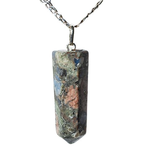 Colar Pontinha Pedra Natural Riolita Montagem Pino Prata 950