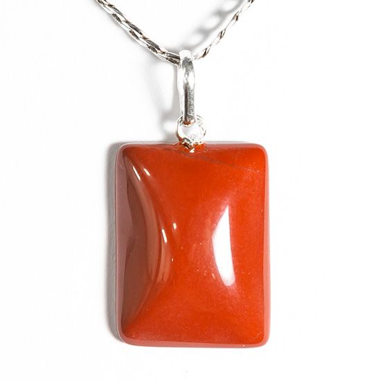 Colar Retângulo Jaspe Vermelho 20mm Pedra Natural Prata 950