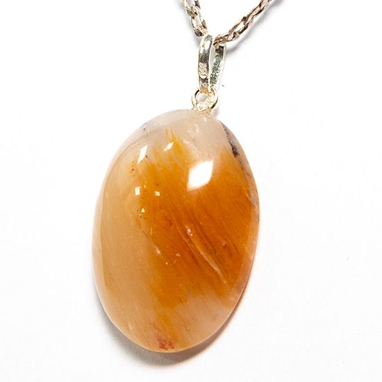 Colar Cabochão Pedra Aragonita Raio Laranja Pino Prata 950