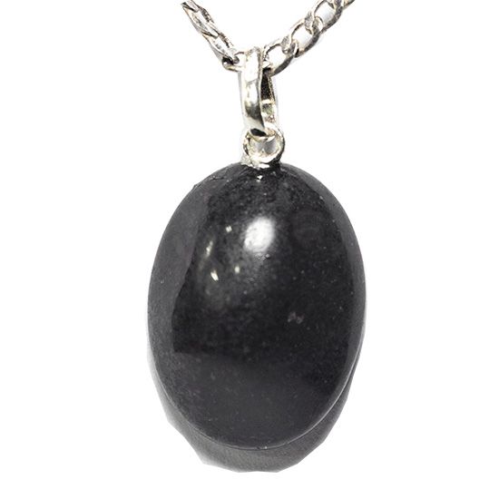 Colar Cabochão Oval Pedra Quartzo Preto 22mm Pino Prata 950