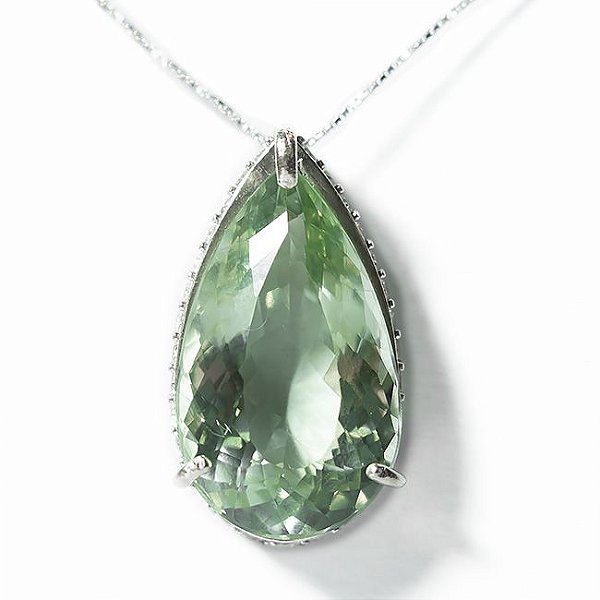 Colar Gota Prasiolita Facetado Garra Prata 950 Zirconia
